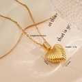 Collar con colgante de corazón dorado con textura de concha y circonitas, cadena 40cm+5cm - Estilo de Corazón con Textura Arrugada Dorada