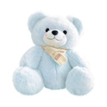 Light blue plush teddy bear with beige knitted scarf and soft fur texture on white background - Light Blue / 23CM
