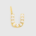 Golden round pendant with letter U and white pearl inlay for DIY jewelry design - Gold-U