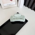 Minimalist rectangular plush hair claw clip in light green color for women - Large Green (approx. 12cm)