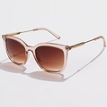 Detail of gradient brown lenses and ornate gold hollow metal temples on champagne sunglasses - Champagne