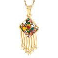 Golden titanium steel necklace with multi-color diamond pendant and crystal tassels - Geometric Rhombus Tassel (KP52796-K)