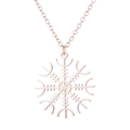Detailed view of a rose gold Aegishjalmur pendant on a delicate stainless steel chain - 614 Viking Compass / Rose Gold