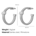 Silver stainless steel hoop earrings with sparkling rhinestones and spiral design - 8mm Wide Spiral Earrings (EH235) / Steel