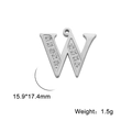 Polished silver stainless steel letter W pendant with sparkling pavé cubic zirconia - Letter W