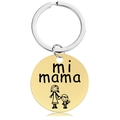 Detail of gold round pendant with mi mama engraving and silver stainless steel keyring - Gold Keychain (Y00036)
