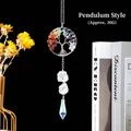 Handmade Tree of Life crystal hanging ornament with multi-colored stones and clear prism - Pendulum Style