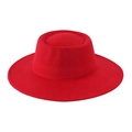 Classic red wide brim wool felt jazz fedora hat with elegant flat brim and refined stitching - 58cm One Size / Red