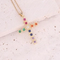 Collana a croce in rame placcato oro 18K con pietre di zirconia cubica colorate - 1# Multicolore