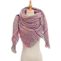 Pink and purple large checkered triangular scarf with fringe on a mannequin - 135x135x200cm / SJ-28# Rose Red