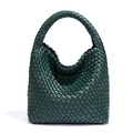 Handcrafted dark green woven hobo tote bag in leather with a minimalist braided handle - Dark Green