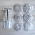 7-piece mooncake mold set with hand-press tool and 6 floral round stamp patterns - Round Transparent (6 Patterns)