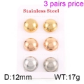 Tre paia di orecchini a sfera 12mm in acciaio inossidabile oro, oro rosa e argento - 12mm (KE89265-LO)