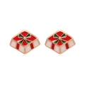 Christmas gift box stud earrings in red and green enamel with golden metal finish - Gift Box 1