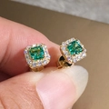 Elegant emerald green square zircon stud earrings in 18K gold plating finish - Gold Plated + Light Green Zirconia