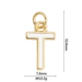 Golden letter T pendant with white enamel inlay, dimensions 10.9mm by 7.0mm - Letter T