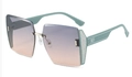 Frameless oversized sunglasses with purple and orange gradient lenses and green temples - Printed Logo / Green Frame Blue Brown Lens