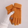 Thick knit winter gloves in yellow and grey with touchscreen fingertips for women - Ginger Yellow