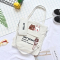 Versatile cream canvas tote bag featuring brown bear print and matching pouch - Wow Bear (With Pencil Case And Pendant) / White