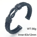 Black twisted cable knot cuff bracelet in stainless steel for men with industrial design - Wide Knot Style (KB183607-KFC)