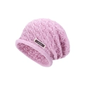 Gorro de punto calado rosa claro para mujer con diseño de diamantes y borde enrollado - Morado