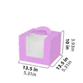 Purple cake box with clear window and handle for 4-inch desserts, size 13.5x13.5x10cm - 3 Inch Purple With Tray
