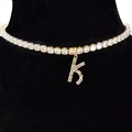 Gold-tone tennis necklace with sparkling white zircons and a dangling letter K pendant - Letter K [Gold]