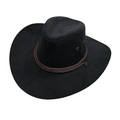 Classic black felt cowboy hat with a brown braided rope band and metal eyelet details - Suede Pressed Black Brown Rope
