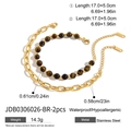 Wasserfestes Armbandset aus goldenem Edelstahl und braunen Tigeraugenperlen - Braunes Tigerauge-Steinarmband Zweiteiliges Set (JDB0306026-BR-2pcs)