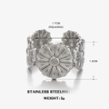 Anillo ajustable de acero inoxidable plateado con diseño de margaritas estilo vintage - Anillo de Flores / Color Acero