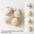 Set di 4 palline di Natale in velluto beige con perle e glitter dorati, ornamenti da 8cm - Beige
