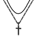 Detail of black double-layer necklace featuring a cross pendant and twisted rope chain - Double Layer Style / Black