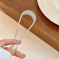 Silver U-shaped hair pin with a crescent moon design and white pave rhinestones - Silver Rhinestone Hair Stick