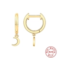 Orecchini a cerchio in argento sterling 925 dorato con ciondolo a luna e zirconi - Oro-Luna / Argento 925