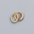 Minimalist gold S925 silver hoop earrings with a row of inlaid purple cubic zirconia stones - 925 Silver / Golden (Purple Stone)