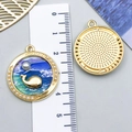 DIY gold-tone ocean pendant with a golden whale and pearl detail on a sizing ruler - Blue Round Pearl Whale-23570