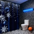 Blue Christmas shower curtain featuring silver ornaments stars and snowflake patterns - 90*180cm / Navy Blue Snowflakes