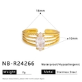 Gold stainless steel open ring with marquise cut zircon and beaded band detail - Beaded Marquise Style (NB-R24266)