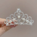 Silver crown hair comb with sparkling rhinestones and white pearls for girls - Heart Pearl Crown Hair Comb
