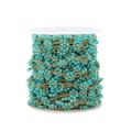 Detail of turquoise beads with 1.5mm gold plated stainless steel weaving flower chain - Blue