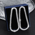 Elegantes pendientes largos de plata con doble fila de pedrería en estuche azul - Estilo Ovalado Largo (YXE009S-W) / Plateado