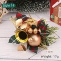 Christmas decoration pick with gold bells, plaid bow and pine needles, 23cm x 15cm - Style 14