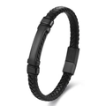 Men's woven black leather bracelet with matte black stainless steel magnetic buckle - 19cm / Black