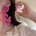 Pendientes de flores rosas con cuentas hechas a mano y diseño elegante - Borla De Flor Rosa (24#)