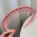 Pink matte wavy non-slip headband with teeth for women, hair styling accessory - Pink