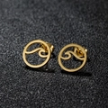 Elegant gold stainless steel wave stud earrings with minimalist hollow circle design - 158 Wave Circle-Gold