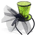 Green sequin mini top hat headband with black lace and rose for Halloween costume - Light Green Ribbon Mesh Bowknot