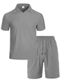 Set uomo con polo e pantaloncini grigi con trama a righe verticali in 100% poliestere - Grigio