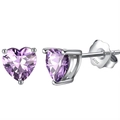 S925 sterling silver heart-shaped stud earrings featuring purple zircon gemstones - Purple Heart Style (APE32-6PL)