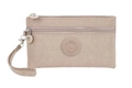 Minimalist beige nylon multi-layer zipper wristlet pouch with bird logo and wrist strap - Khaki